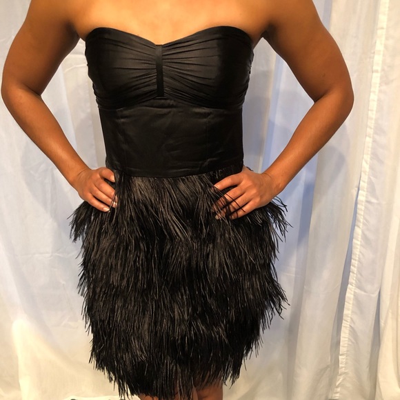 Black Feather Strapless Cocktail Dress - Picture 3 of 4